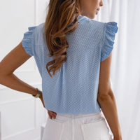 Kobiety lato eleganckie falbany bez rękawów Polka Pot sznurowane wiązanie łuk bluzki i koszule Casual bluzki typu Oversize seksowny sweter tunika 6